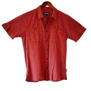 Patagonia Men's Back Step Shirt Rainfall Plaid Hemp Organic Cotton Muted Red Med